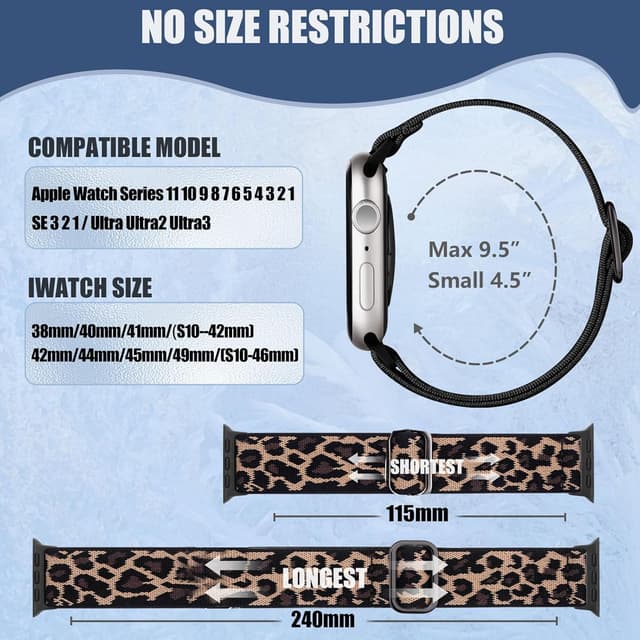 Thumbnail 6 de Ynitec Leopard Print Stretch Nylon Strap for Apple Watch (40/38/41/42mm) — elastic loop band for wrist, arm or ankle