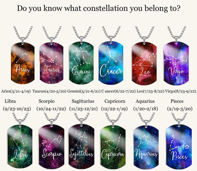 Detalle de Caimeytie Halskette aus Edelstahl mit farbigem Anhänger (12 Sternzeichen/„Konstellationen“) – Geschenkverpackung