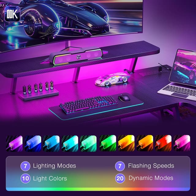 Detalle de ODK Gaming Desk with LED Lights 120cm