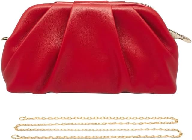 Detalle de Pahajim ruched soft PU leather clutch bag with detachable chain crossbody strap