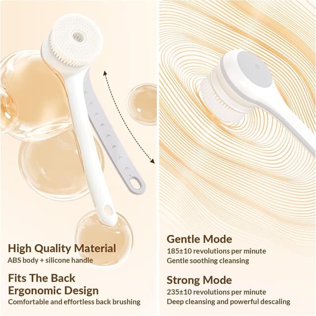 Detalle de Oh,XIYU Electric Back Scrubber (3-in-1) – IPX7 waterproof rechargeable dry brush with lotion applicator