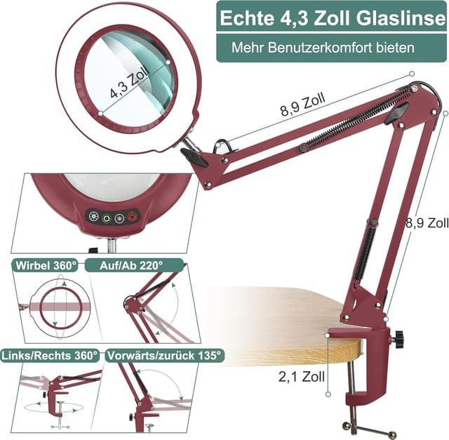 Thumbnail 4 de Veemagni 10X Echtes Glas Lupenleuchte
