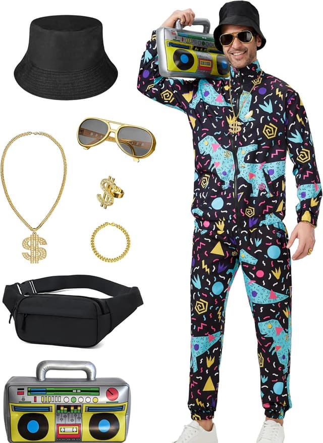 Thumbnail 6 de Ezuwail 80er/90er Retro-Trainingsanzug-Set für Herren (9-teilig) – Karneval & Halloween