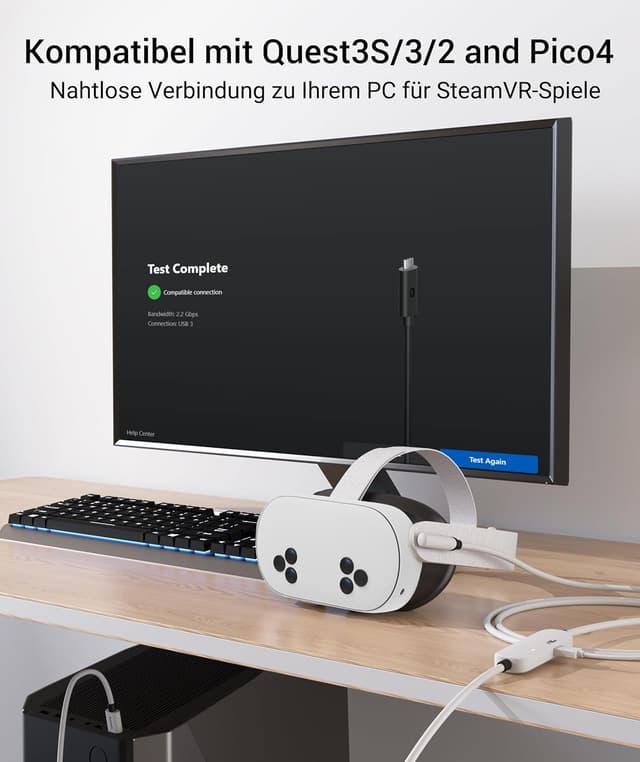 Detalle de Syntech Link-Kabel mit Ladefunktion 5 m (USB 3.0 A auf C) für Meta Quest 3/3S und Quest 2/Pro