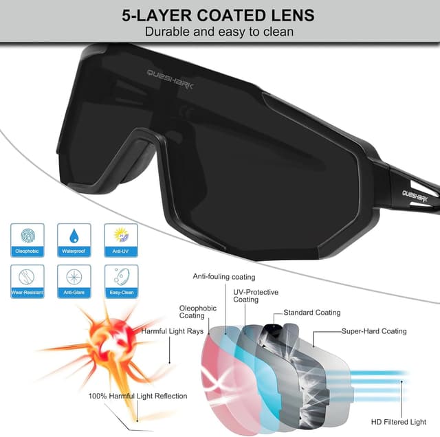 Detalle de Queshark Occhiali Veloci TR90 con protezione UV400 antiscivolo per ciclismo e sport outdoor