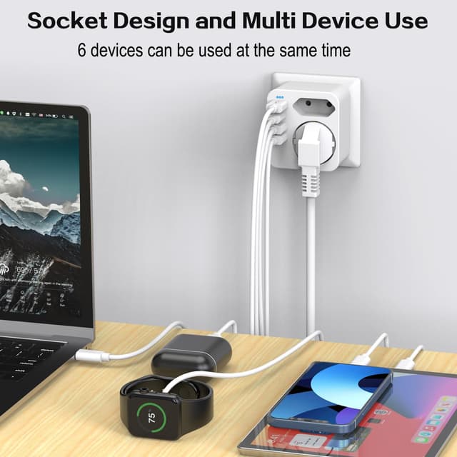 Detalle 1 de Mehrfachsteckdose 4 USB‑Ports mit USB‑C 🔌