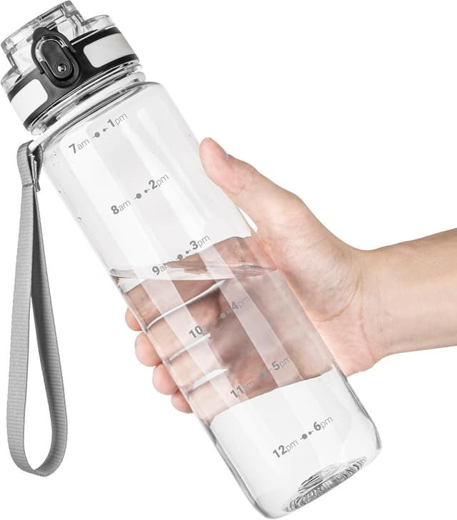 Detalle de OLDLEY 32 oz Motivational Water Bottle with Time Marker and Chug Lid (Tritan, BPA Free, Leakproof)