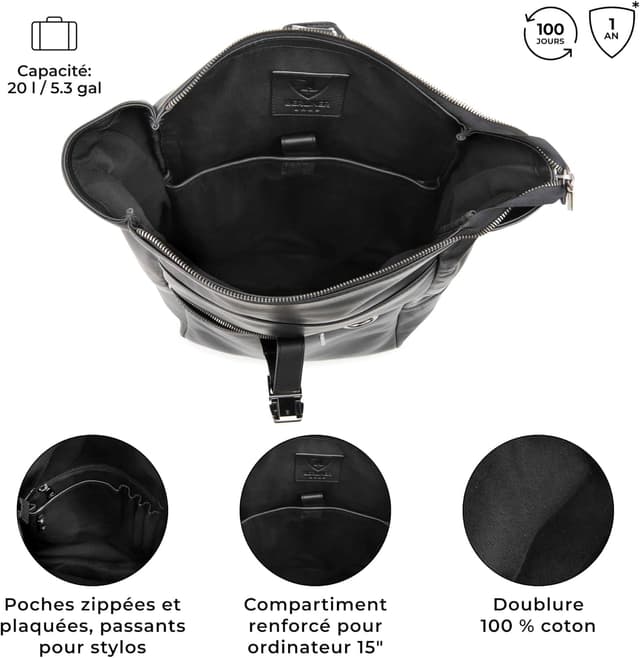 Detalle de Berliner Bags Harlem sac à dos cuir 15 pouces