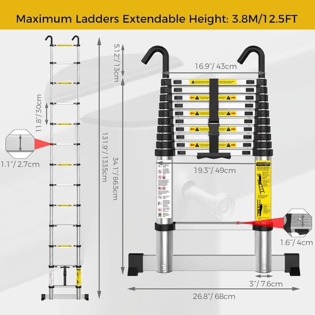 Detalle 2 de EASelect Telescopic Ladder 3.8m Aluminium Extension Loft Ladder (EN131) with Stabiliser Bar