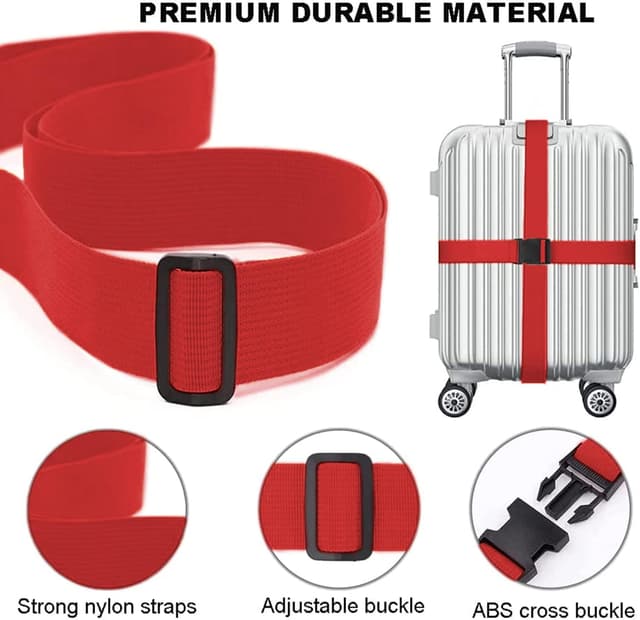 Detalle de Newthinking Luggage Straps for Suitcase – 4 Pack Heavy-Duty Adjustable Bands (Red)