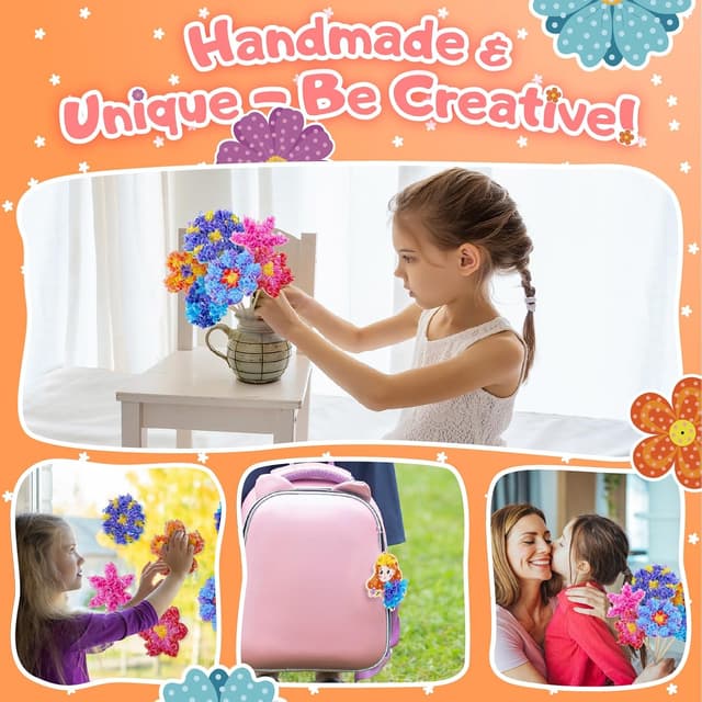 Detalle de Kiztoys Bastelset Blumenstrauß mit Pailletten – Kreativ-Set für Kinder ab 6 Jahren