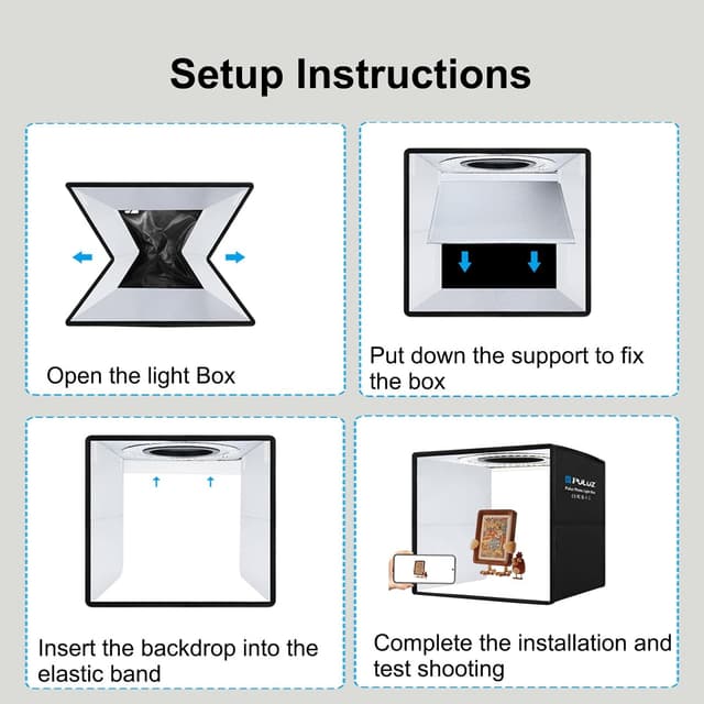 Detalle 2 de PULUZ 30 cm Fotostudio Lichtzelt (Fotobox) mit 112 dimmbaren LED & 6 Hintergründen – für Produktfotos