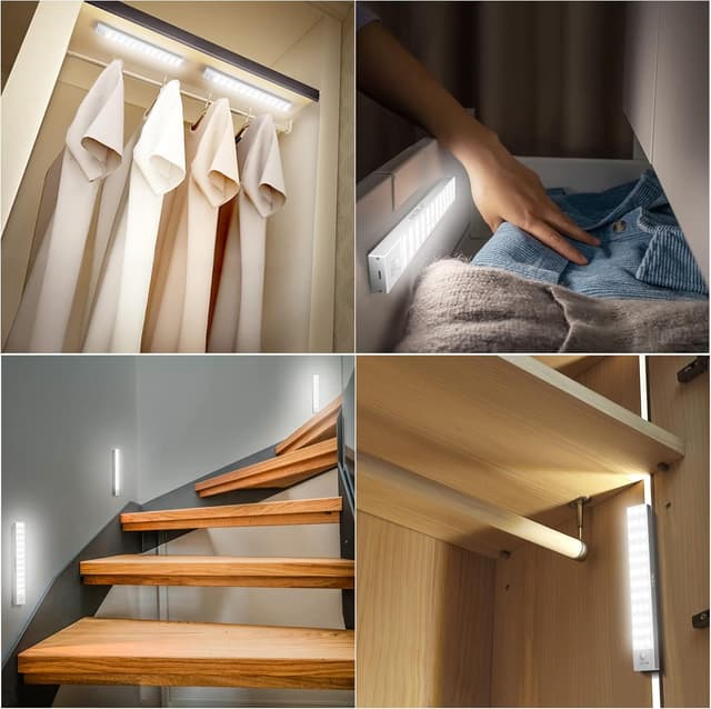 Detalle de OUILA Schrankbeleuchtung LED (3er-Set) mit Bewegungsmelder, batteriebetrieben, ohne Bohren