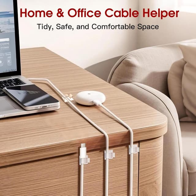 Thumbnail 6 de 60PCS Adhesive Cable Clips – heavy-duty clear cord organisers for wall, desk, LED & small car setups