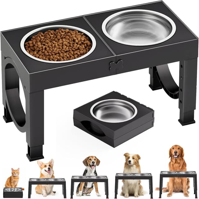 Detalle de Aystkniet Raised Dog Bowls 5‑height adjustable
