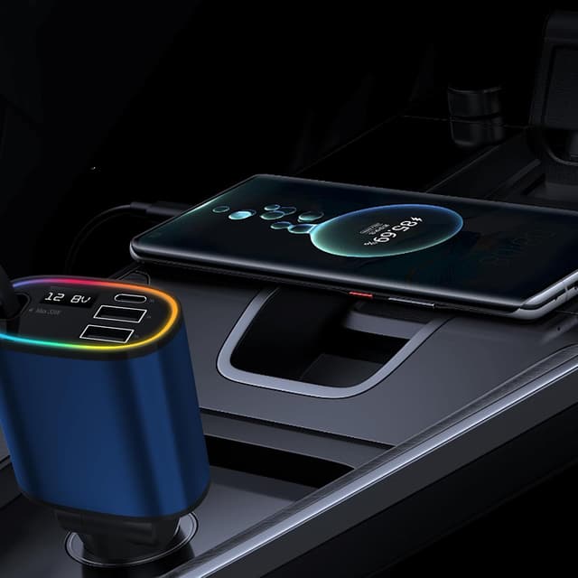 Thumbnail 6 de Retractable 78W Car Charger (4-in-1) with USB-C/USB-A and Type-C Cable – RGB Light