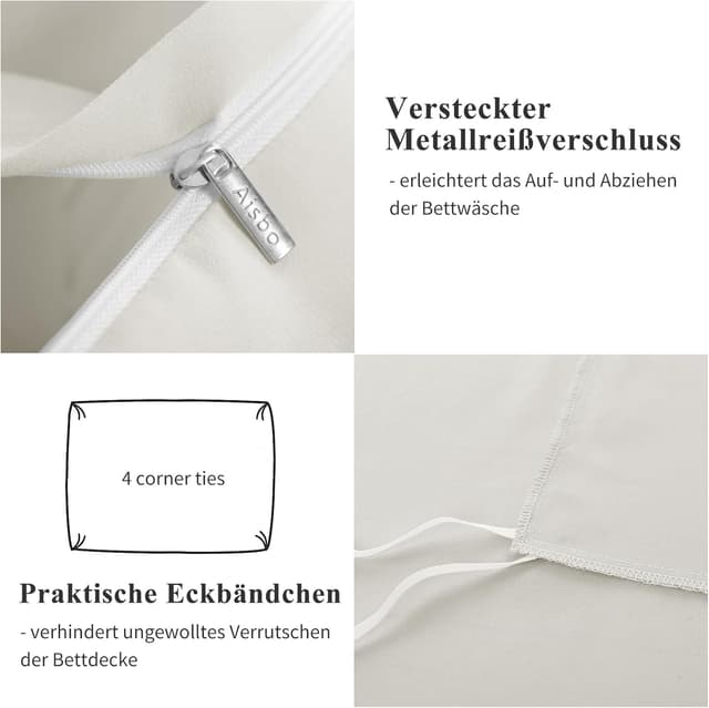 Detalle de Aisbo Bettwäsche 135x200 4-teilig Beige aus Mikrofaser (ÖKO-TEX) mit Reißverschluss