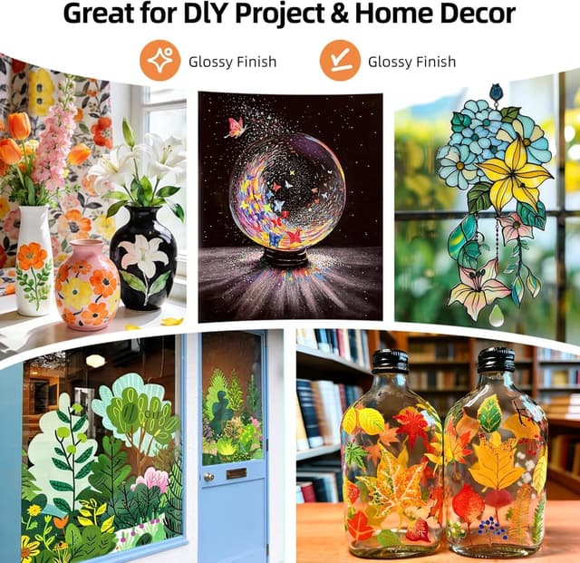 Detalle de Colourful Acrylic Stained Glass Paint Set with 12 Colours, 6 Brushes & 1 Palette