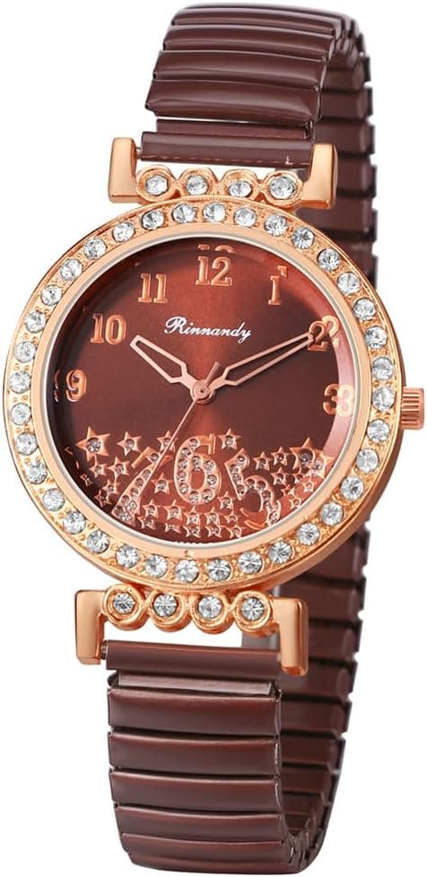 Detalle de Avaner Damenuhr elastisches Edelstahlband mit Zirkon-Dekoration und arabischen Ziffern (Analog, Quarz)