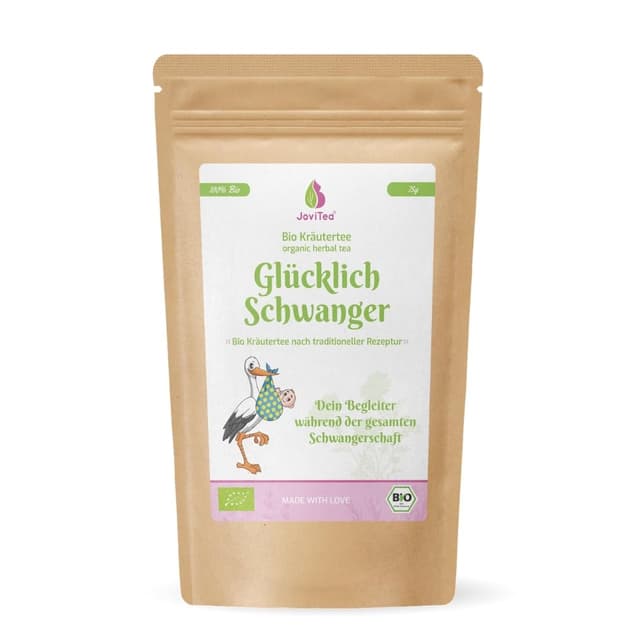 Detalle de JoviTea Glücklich Schwanger Tee BIO – traditionelle Kräutermischung, koffeinfrei, zuckerfrei, 75 g