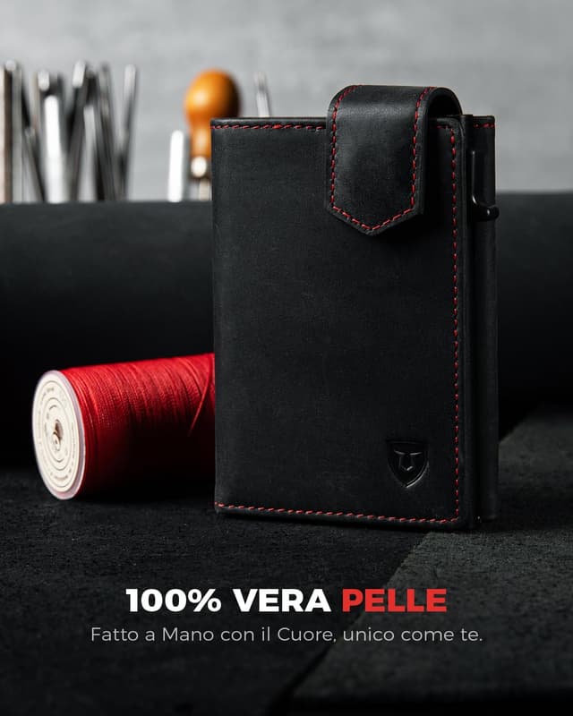 Detalle de LORZOR Portafoglio RFID slim in vera pelle 10 carte