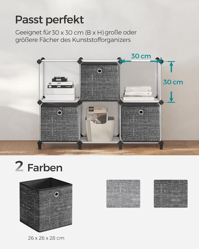 Detalle de SONGMICS Aufbewahrungsbox 6er-Set (Vliesstoff mit Griff) – RFB026B01, 26 x 26 x 28 cm, schwarz meliert