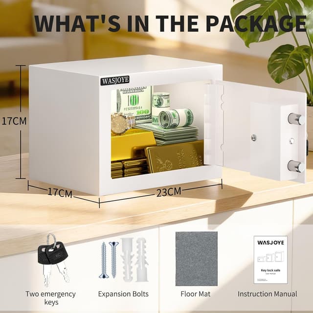Detalle de WASJOYE Mini Cassaforte a muro 17 x 23 x 17 cm da 6,6 L con serratura a chiave