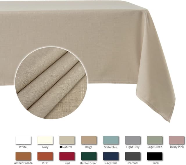 Thumbnail 3 de maxmill Rectangle Slubby Textured Tablecloth (Waterproof, Spillproof, Wrinkle Free) — Natural, 52 x 70 Inch