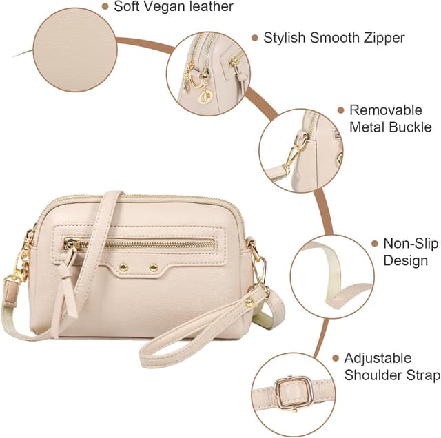 Detalle 1 de LassZone vegan leather crossbody bag for women – small phone purse with adjustable strap and multi-pocket design