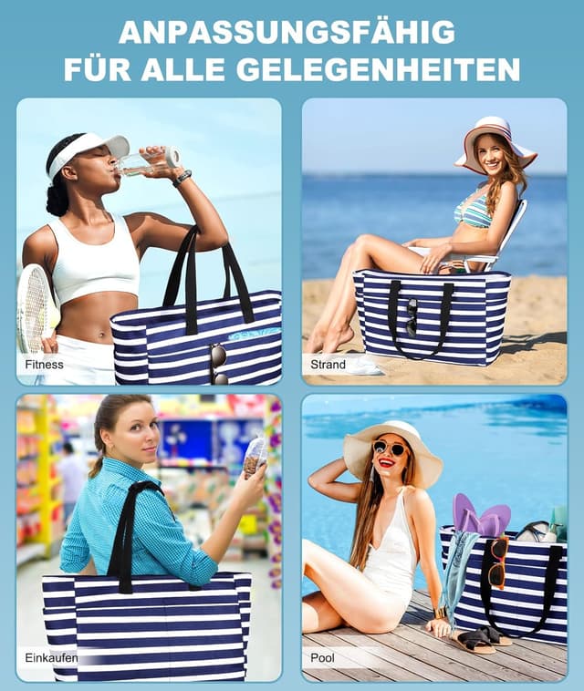 Thumbnail 6 de ISEYOU Strandtasche XXL Familie (45L) – faltbar, wasserdicht & mit Reißverschluss, für Strand, Urlaub und Fitnessstudio