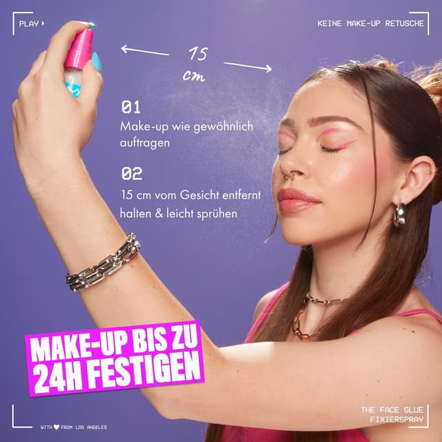 Detalle de NYX Professional Makeup The Face Glue Setting Spray (60 ml) – Fixierspray für bis zu 24 Stunden Make-up-Halt