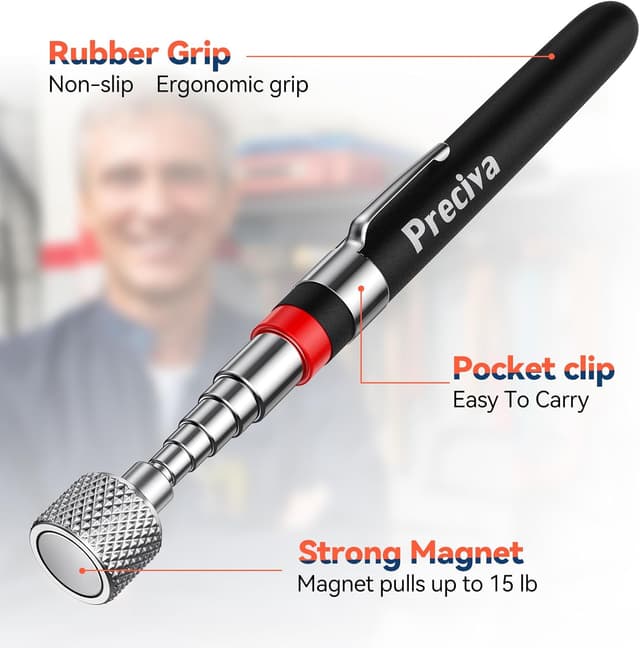 Detalle 2 de Preciva Aimant télescopique avec upgrade magnétique 15LB, 18 à 77 cm — bâton extensible