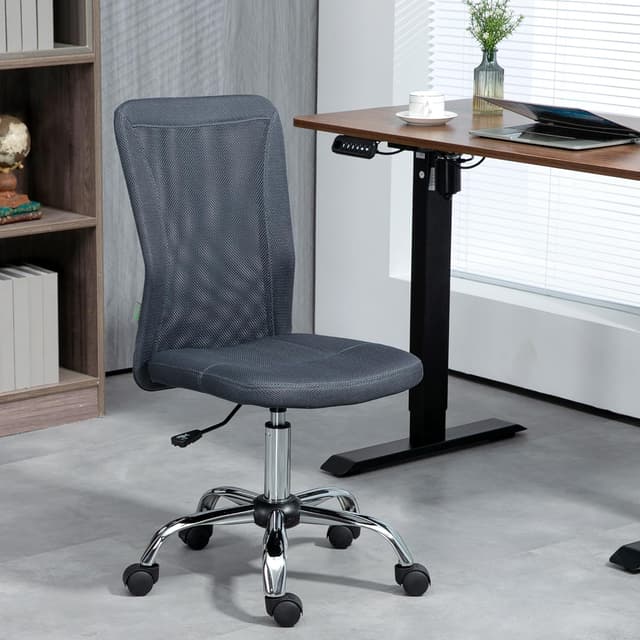 Detalle 2 de Vinsetto Chaise de bureau ergonomique grise foncée, assise réglable et pivot 360° sur piètement chromé