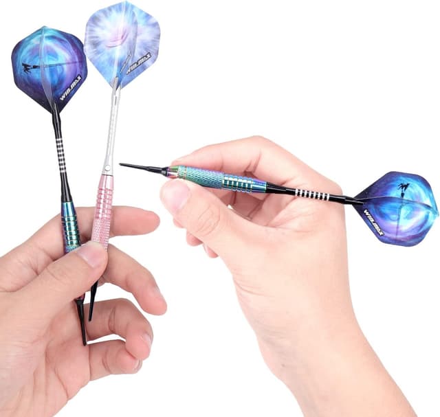 Detalle de Win.Max Dartpfeile mit Kunststoffspitze für elektronische Dartscheibe – Soft Darts Set (12 Stück, 18 g)