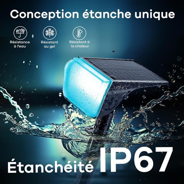 Detalle de Linkind Lampe Solaire Extérieur RGB 60 LED (Spot solaire 800 lm) IP67