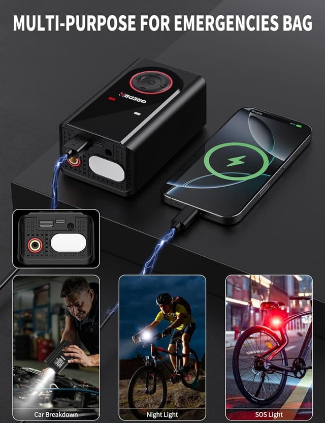 Thumbnail 4 de 150 PSI Rechargeable Tyre Inflator with 5000mAh Power Bank ⛽