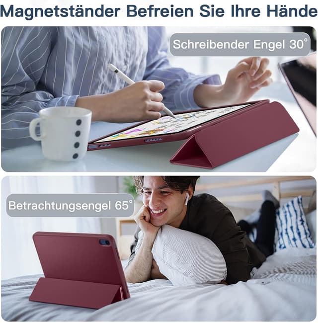 Detalle 2 de drivego Hülle für iPad 11. Generation (A16/A3354-A3356) & iPad 10. Gen (10,9 Zoll, A2696/A2757/A2777/A3162) – Weinrot