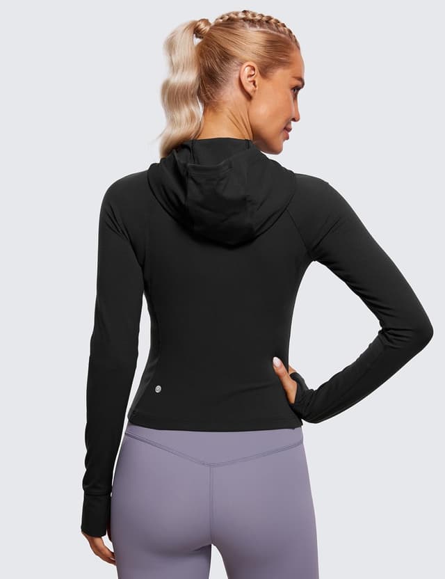Detalle de Veste à capuche d’entraînement CRZ YOGA Butterluxe zippée intégrale pour femme, noir (taille 42)