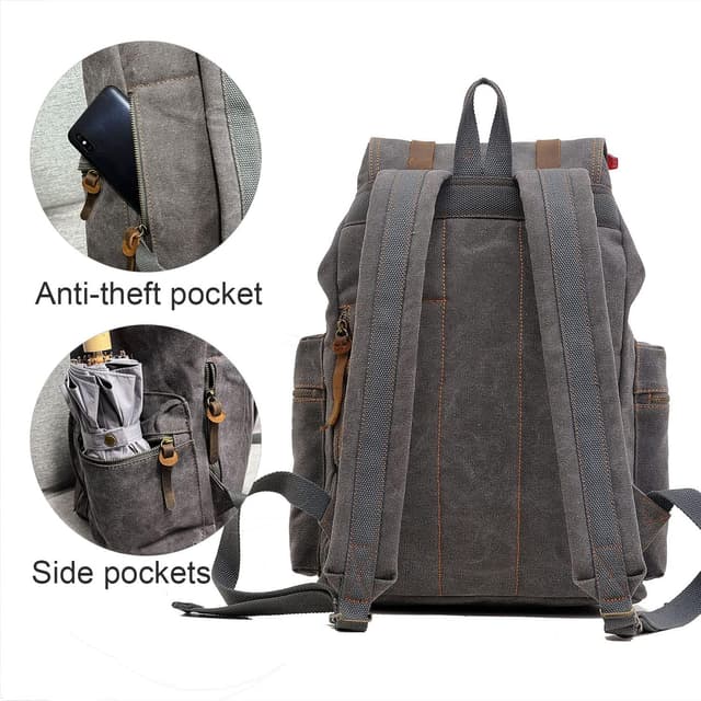 Thumbnail 6 de AUGUR High Capacity Canvas Vintage Backpack for 12–17 inch laptops