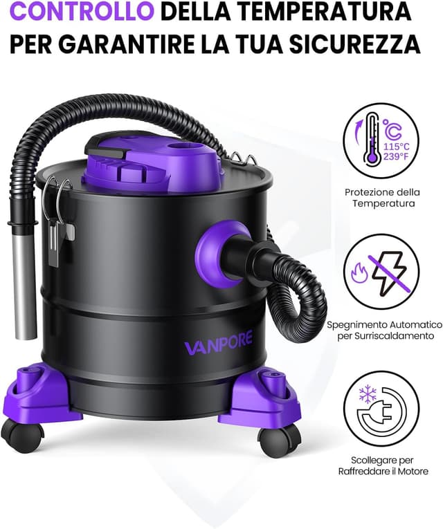 Thumbnail 3 de VANPORE Aspiracenere per stufa pellet 20 L, 1200 W 🧹