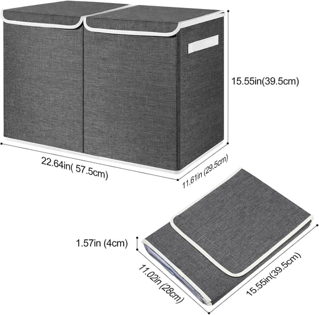 Detalle de Modojuny Foldable Toy Storage Box with Lid & Handle (Large, Grey) – 600D Oxford fabric organiser chest with divider