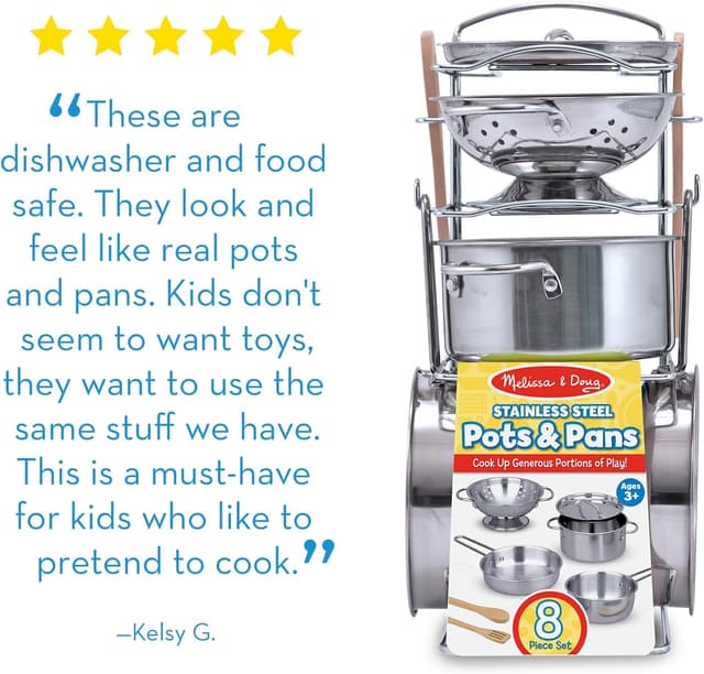 Thumbnail 6 de Melissa & Doug 8 Piece Stainless Steel Play Cookware