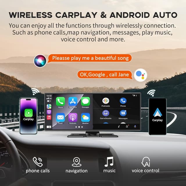Detalle 2 de Largest 11.5" Portable CarPlay Screen with Wireless CarPlay/Android Auto, Dual Dash Cam & App View