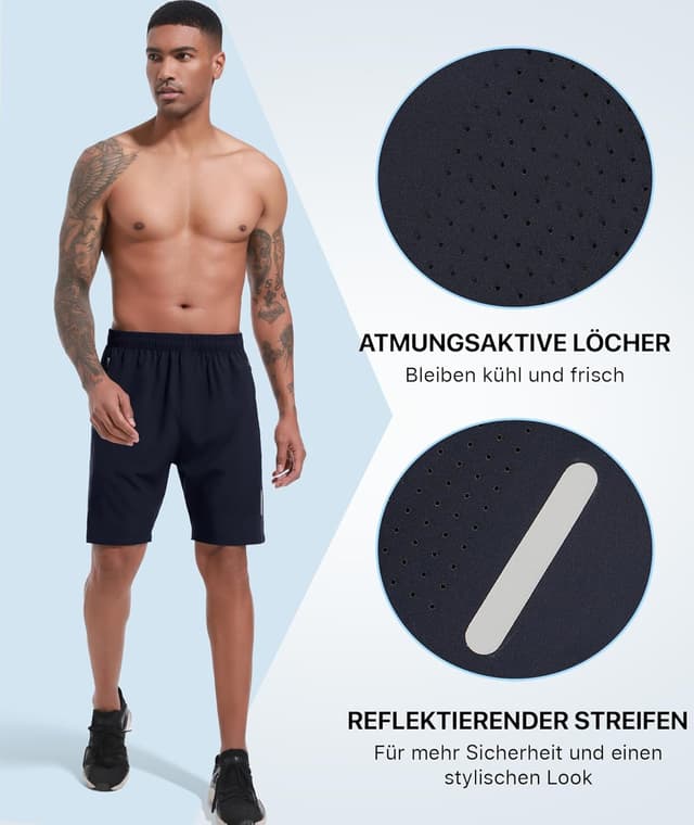 Detalle 2 de UUMIAER Sporthose Herren Kurz im 2er/3er Pack – schnell trocknend mit Reißverschlusstaschen