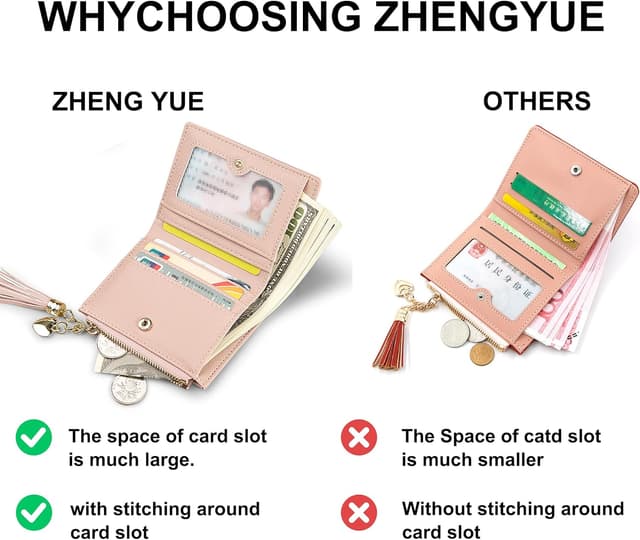 Detalle de ZhengYue Purse for Women – small leather wallet with RFID blocking, zipper coin pocket and card slots