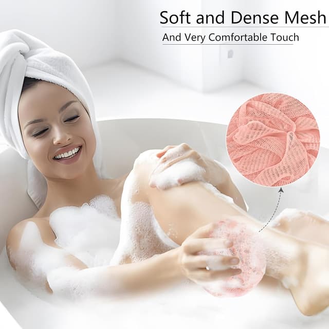 Detalle 2 de Yoget 4 Pack Shower Loofah Sponge (60G Bath Sponges) for Exfoliating, Cleansing & Smoother Skin