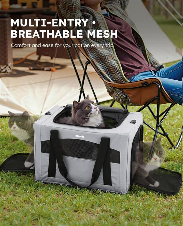 Detalle de pecute Cat Carrier Stable breathable and portable with hidden partition (for cats under 5kg) – Grey, 43×28×28cm