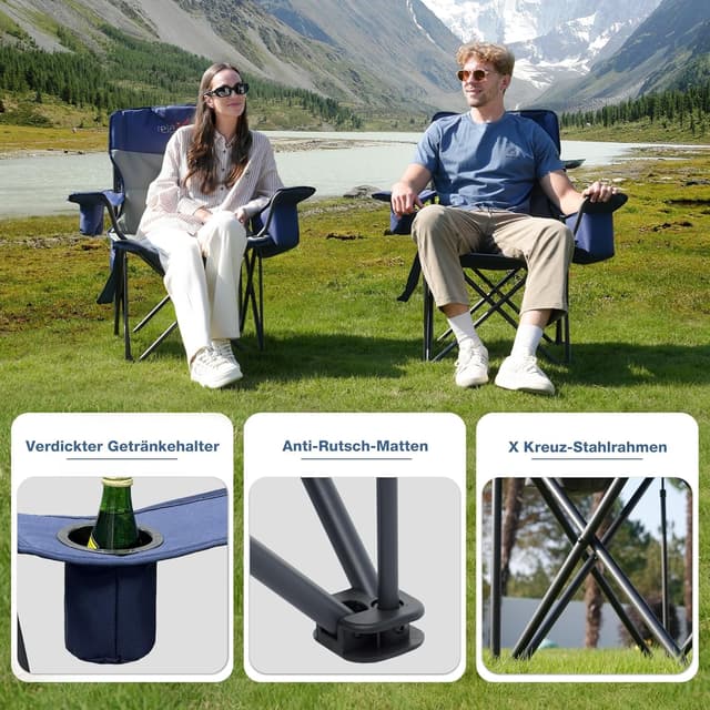 Thumbnail 4 de RELAX FIELD Campingstuhl faltbar bis 200 kg mit hoher Rückenlehne, Getränkehalter und Kühltasche (blau)