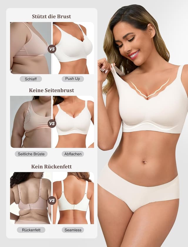 Detalle de Vtelor nahtloser Bügelloser BH für Damen mit Push-up & V-Ausschnitt (T-Shirt-, Schlaf- und Bustier-BH)