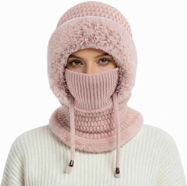 Detalle de DRESHOW Women’s winter balaclava knit beanie with drawstring hood scarf (3-in-1)